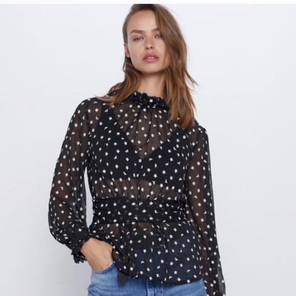 Zara Tops - Zara Contrasting Embroidery Sheet Top